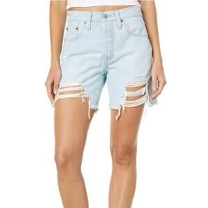Levi's 501 Mid Thigh Short Shake It Up 30" High Light Wash Cut Off Jean Shorts